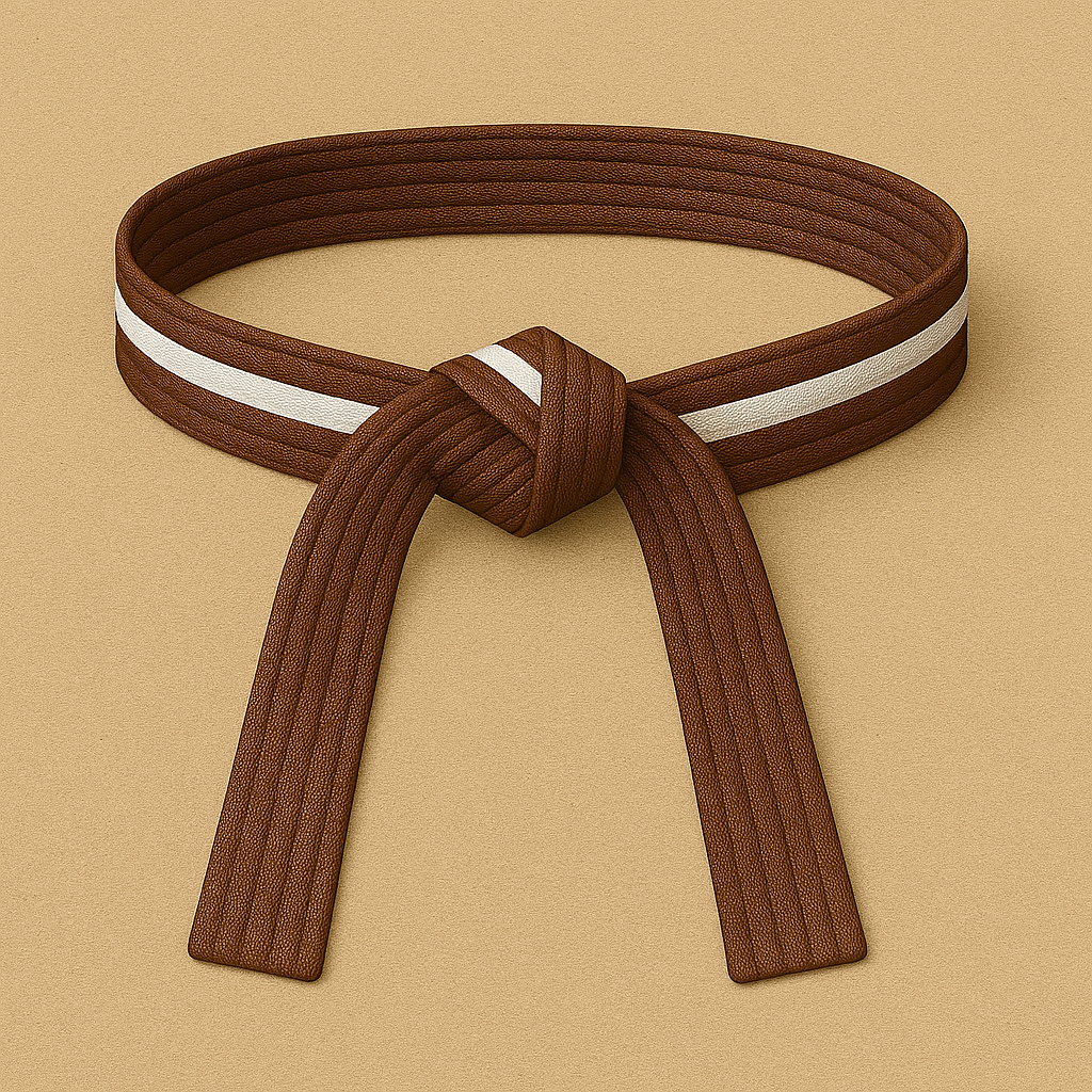 Brown belt with a white stripe on a beige background