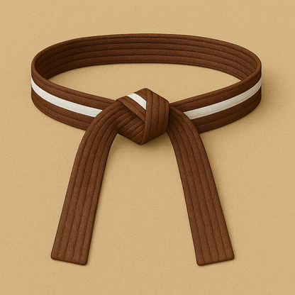 Brown belt with a white stripe on a beige background