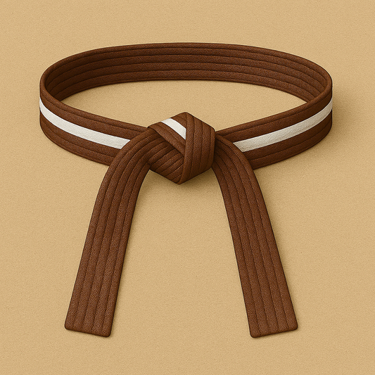 Brown belt with a white stripe on a beige background
