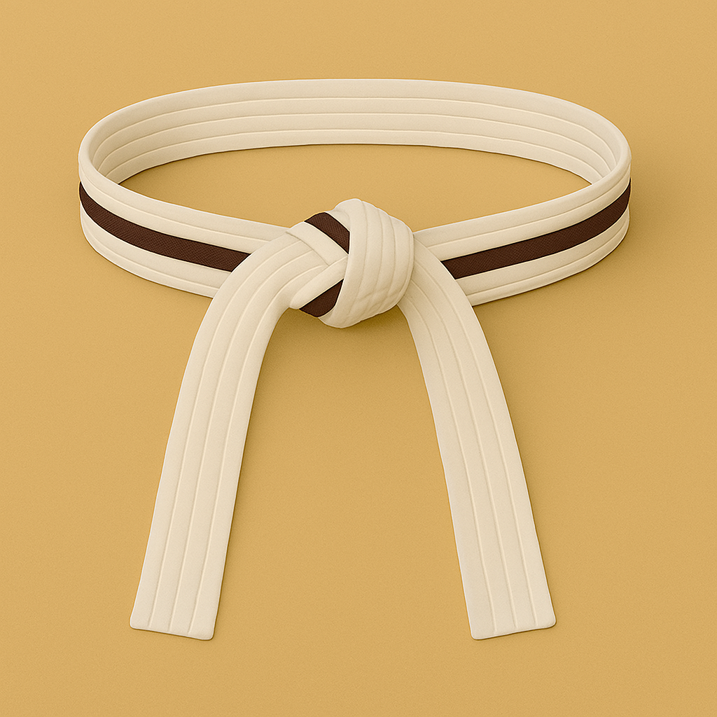 White belt with a brown stripe on a beige background