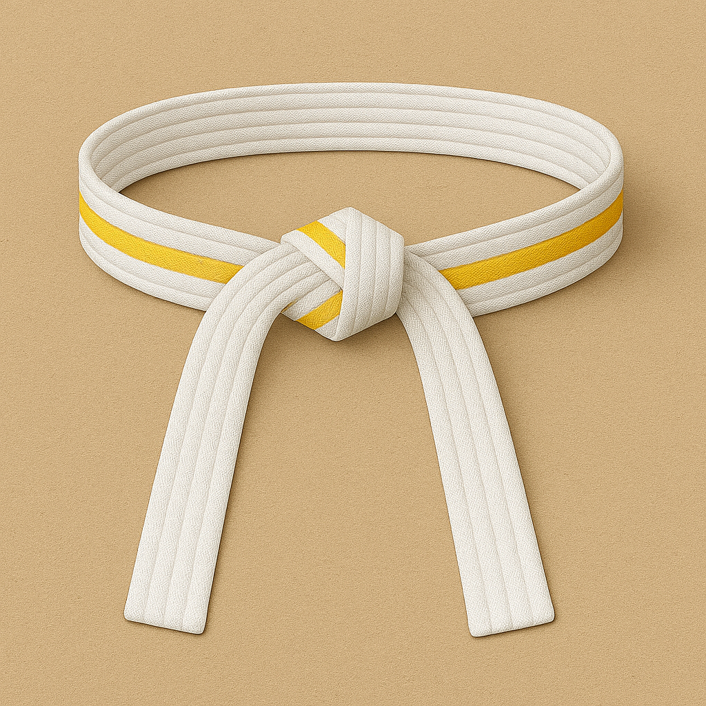 White belt with yellow stripes on a beige background