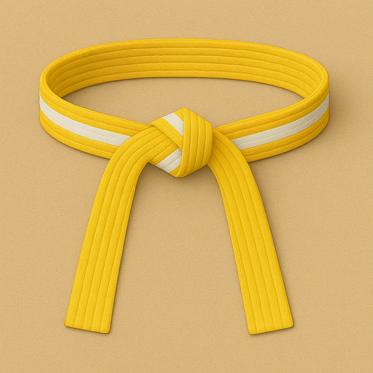 Yellow belt with a white stripe on a beige background